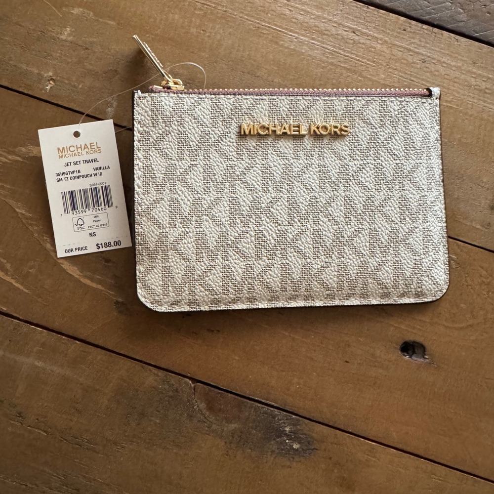 Michael Kors Jet Set Travel Vanilla Small Coin Pouch Wallet Card Case